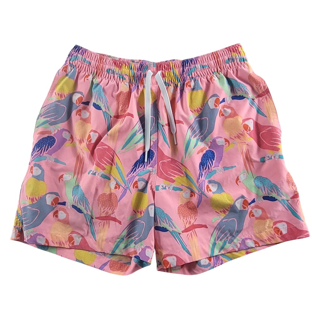 Chubbies Swim Trunks Size Small Pink Parrot Print Excellent 5.5 Inch Inseam